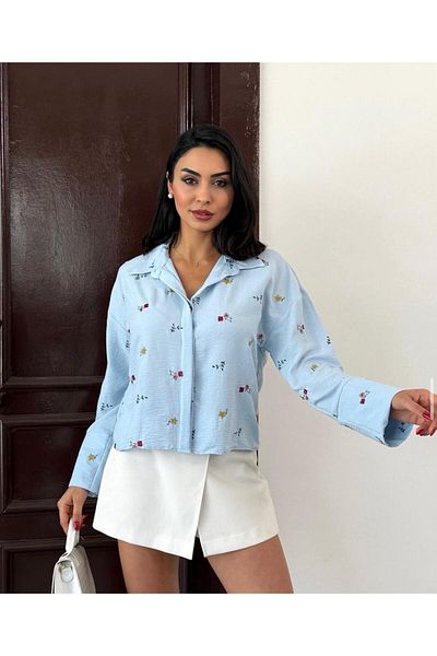 Azda Short Floral Pattern Women's Shirt Md:258
