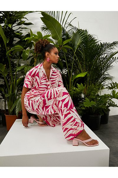 Koton Pocket Detail Tropical Printed Palazzo Trousers
