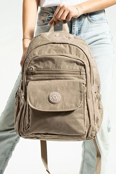 Çanta Trend Unisex Μπεζ Σχολική Τσάντα Μεγάλου Μεγέθους Αδιάβροχο Σακίδιο πλάτης πολλαπλών διαμερισμάτων