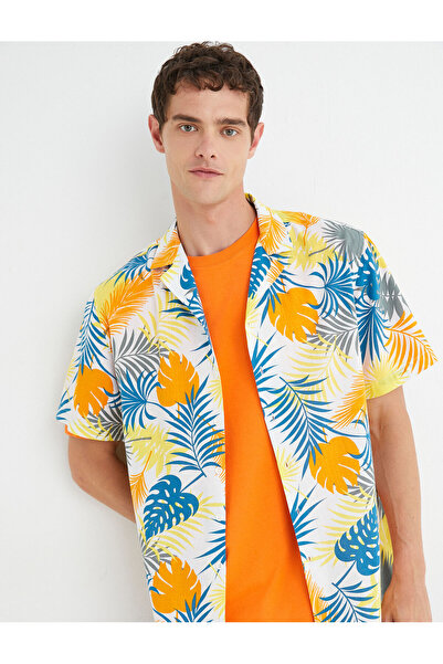 Koton Hawaii Shirt Short Sleeve Lapel Neck Printed Cotton
