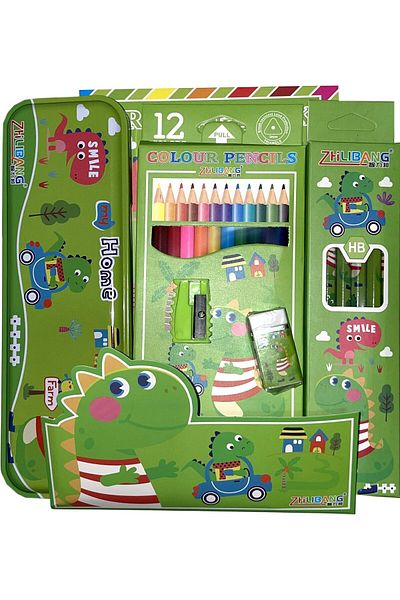 Generic DOLTRI - Set of 6 Pieces, Colorful Set of 12 Colours along with Drawing Book, Eraser, Sharpener, Geo