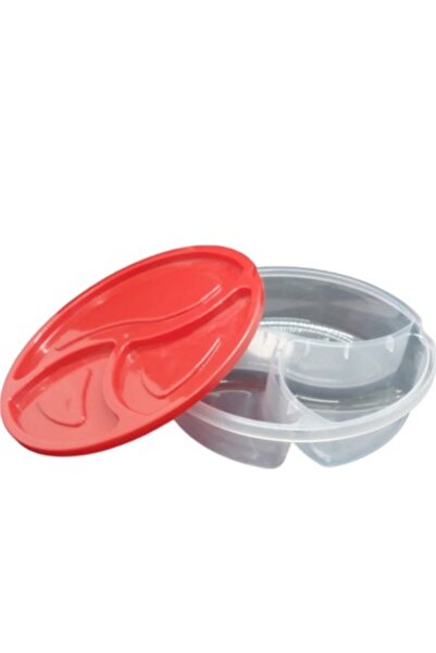 KIZILELMADA 3 Compartment Plastic Storage Container with Red Lid – Leakproof Practical Design