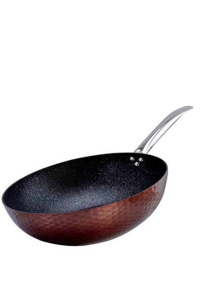 Generic WILSON ALUMINIUM COPPER HAMMERED WOK WITH INDUCTION BOTTOM AND MARBLE...