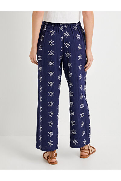 Koton Dark Blue Women's Cotton Wide Leg Trousers