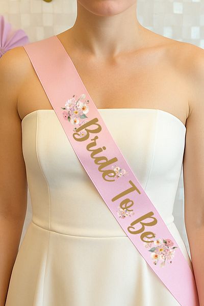 PEKSHOP Powder Pink Floral Concept Bride to Be Sash, Bachelorette Sash