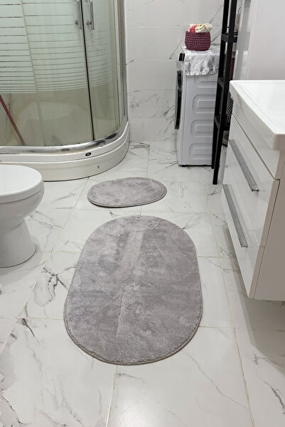 THEMODERNHANE مجموعة سجادة حمام من القطيفة، قابلة للغسل في الغسالة، قاعدة مضا...