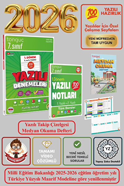 Tonguç Yayınları 7. Sınıf 1. Dönem 1. ve 2. Yazılı Notları Tüm Dersler & Yazı...