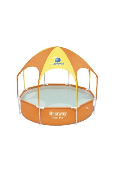 BESTWAY Μεταλλική Πισίνα για Παιδιά με Παιδική Χαρά Pool Splash 56432, 244 x 51 cm, 1688 L + UV Στέγαστρο (Κίτρινο/Ήλιο)