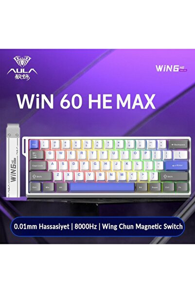 Aula Win60 HE MAX Manyetik Klavye Rapid Trigger GrayWood Swtich 8000Hz RGB TKL Hot Swap Oyuncu Klavy