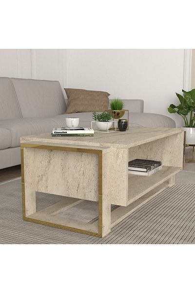 UnicUtil Coffee Table, Stone Craft, UnicUtil, 106.4 x 60 x 40.4 cm, Cream, UUMC25