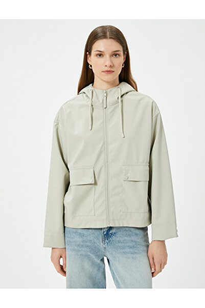 Koton Gray Women's Faux Leather Raincoat