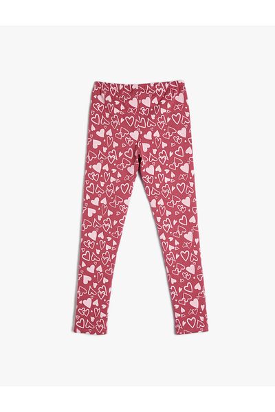 Koton Heart Printed Leggings Elastic Waistband Cotton