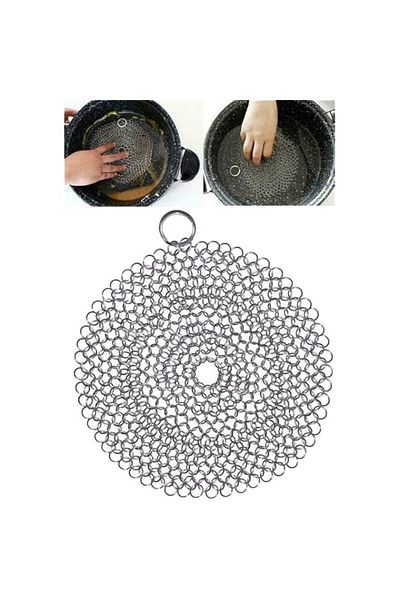 Generic Rubik Stainless Steel Cast Iron Cleaner, 7 Inch Chainmail Scrubber for Cast Iron Frying Pan Pots Pr