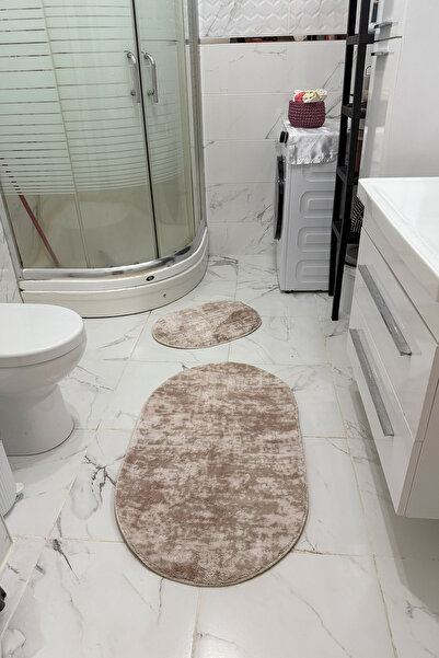 THEMODERNHANE مجموعة سجادة حمام من القطيفة، قابلة للغسل في الغسالة، قاعدة مضا...