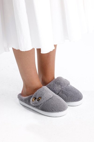 shoemio Clara Buttoned Plush Women's House Slippers