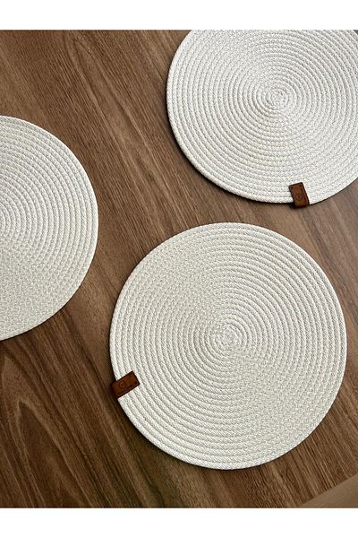 Thalia Home Set of 2 White Color Supla Set American Service 32 cm Diameter Wicker Mesh under Plate