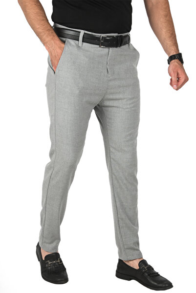Rizz up Erkek Gri İtalyan Kesim Likralı Spor Pantolon Esnek Kumaş Bilek Boy Boru Paça Klasik Pantolon 2005