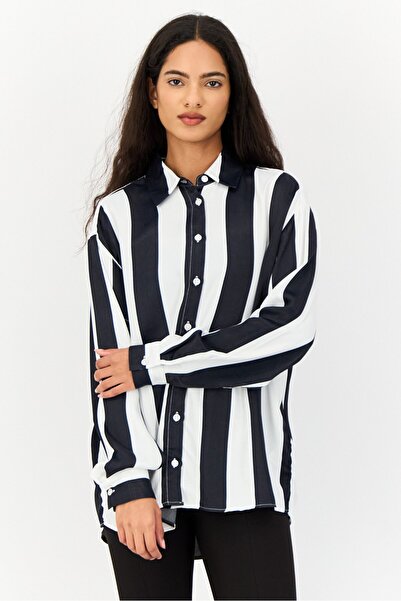 Koton Women Spread Collar Long Sleeves Stripe Shirt, Multicolor