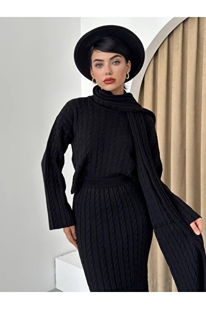 ZF BUTİK 3 Piece Set with Braided Hair Scarf and Skirt