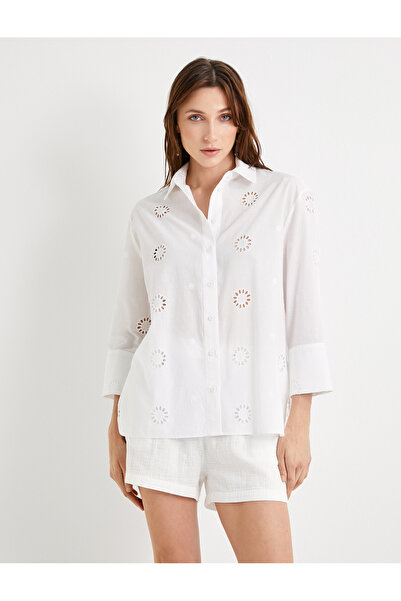 Koton Beige Women's Cut Work Oversized Shirt