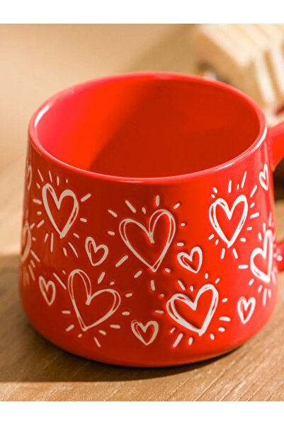 LC Waikiki LCW HOME Kırmızı Kalp Baskılı Seramik Kupa 310 Ml