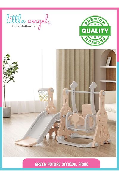 LITTLE ANGEL Kids Slide, Swing and Ball Ring 3-in-1 Playset Indoor & Outdoor Toddler Activity Center
