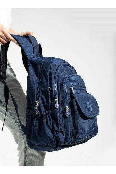 Çanta Trend Geantă de școală unisex, albastru bleumarin, cu curea ortopedică reglabilă, 9 compartimente, compartiment pentru laptop