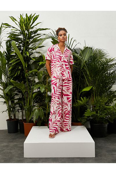 Koton Pocket Detail Tropical Printed Palazzo Trousers