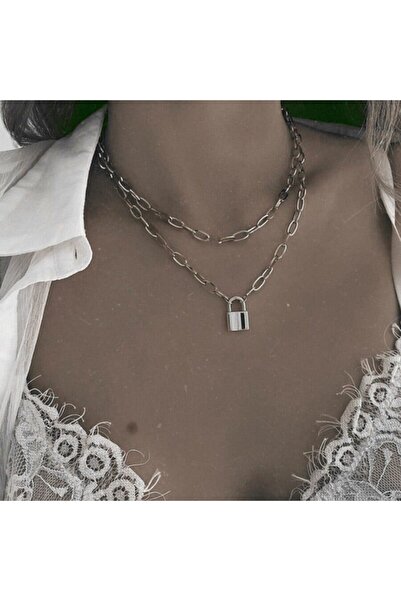 ATALYA ACCESSORY قلادة فضية اللون للنساء مكونة من طبقتين قلادة بسلسلة مستطيلة...