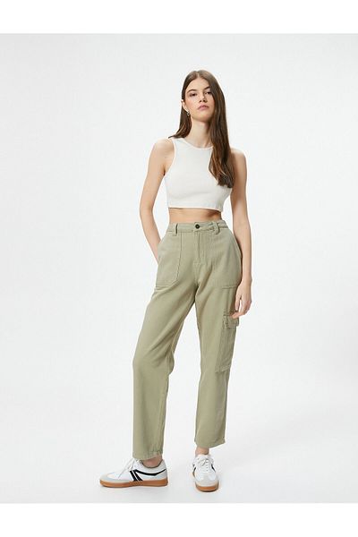 Koton Cargo Jean Crop Straight Leg Standard Waist Pockets Cotton - Eve Jean