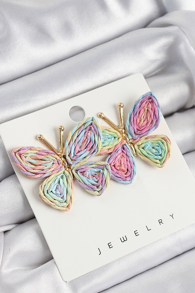 STİLLOVE Brass Rainbow Butterfly Model Gold Color Women's Straw Earrings