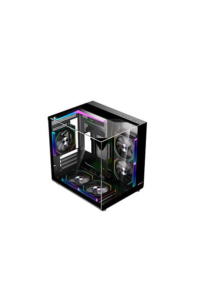 SPEARPC حافظة SPEAR COVID 55 ECOS، مقاس M-ATX/ITX، 5 مراوح ARGB، موزع وجهاز تحكم عن بعد، USB 3.0، تبريد سائل 240 مم