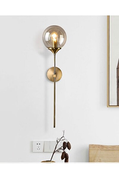Fico Home Modern Tasarım Pilli Aplik 1 Adet Kablosuz Tak Çalıştır Duvar Camlı Aplik Eskitme Gold Bal Cam