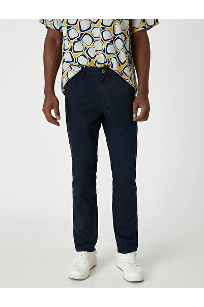 Koton Basic Gabardine Trousers Buttoned Pocket Detail Cotton