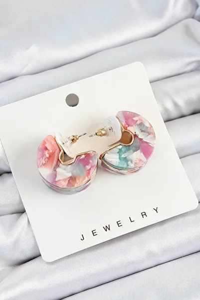 STİLLOVE Brass Marble Pattern Vintage Half Ring Model Gold Color Women's Earrings Sl12481