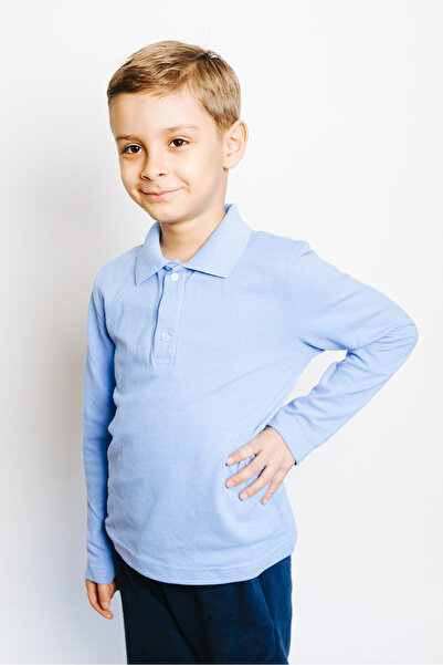 TinTin Shop Синя Поло тениска с дълъг ръкав унисекс училище