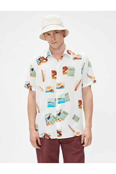 Koton Short Sleeve Shirt Summer Themed Surf Detailed Classic Neck