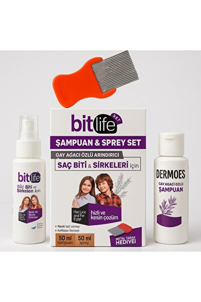 Dermoes Bit Life Sprey 50 ml + Bit Life Şampuan 50 ml + Metal Tarak Hediyeli