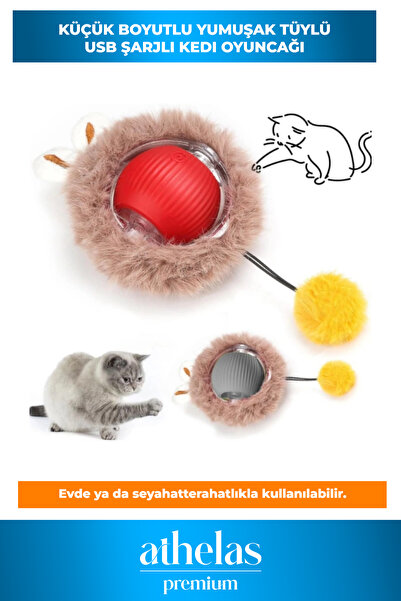 Athelas Özel Tasarım Kedi Oyuncağı Pom Pom Toplu Usb Şarjlı Kendi Hareket Ede...