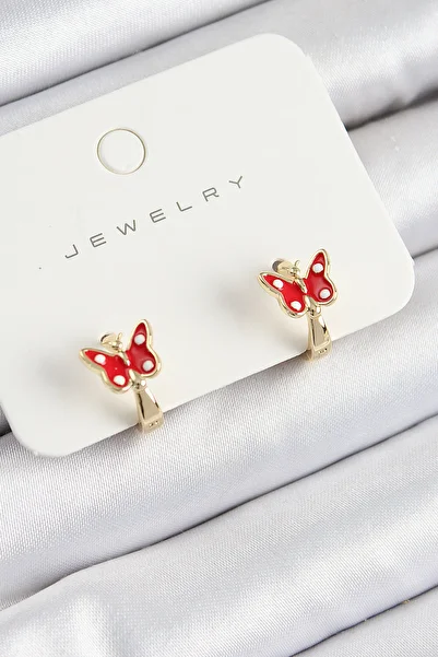 STİLLOVE Brass Butterfly Model Gold Color Children's Earrings