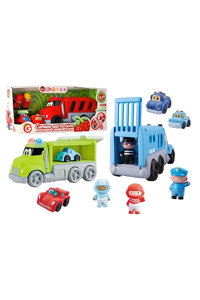 GLOBO Truck toy with 2 rubber cars included, 2 figures, sounds and lights