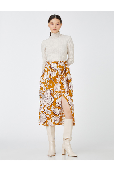 Koton Brown Women's Wrapped Floral Midi Skirt