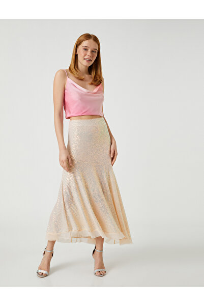 Koton تنورة ميدي غير متماثلة مطرزة بالترتر