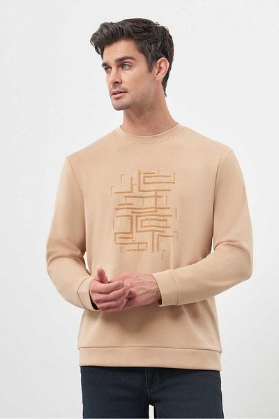 Morven Men's Beige Trend Crew Neck Sweat-Shirt