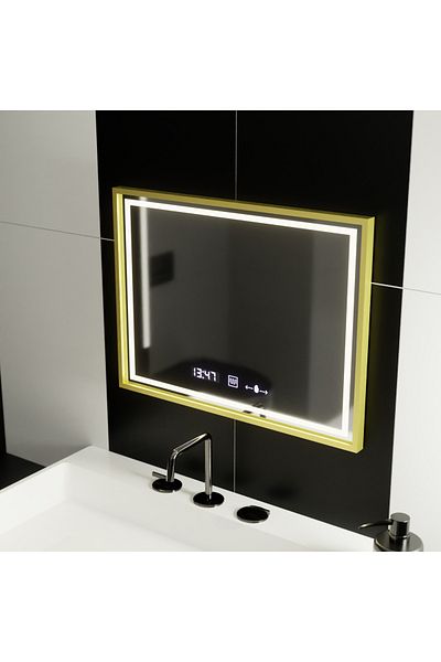 Alista Home Rectangular LED Mirror, 80 x 60 cm, Verite Royale Gold MotionGlow Marcello