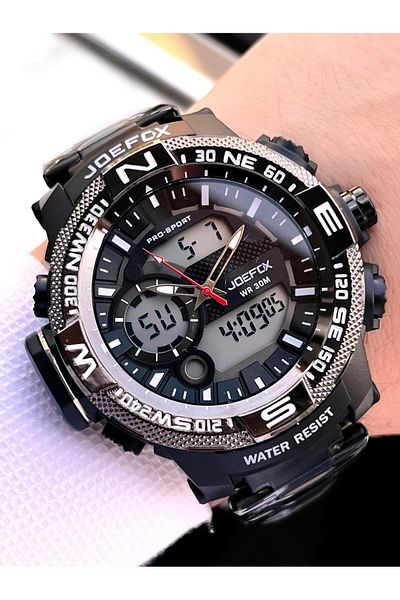 Joefox Steel Cord Digital and Analog 2 Years Warranty 3 Atm Water Resistant Men Wristwatch Joe2.Lc05