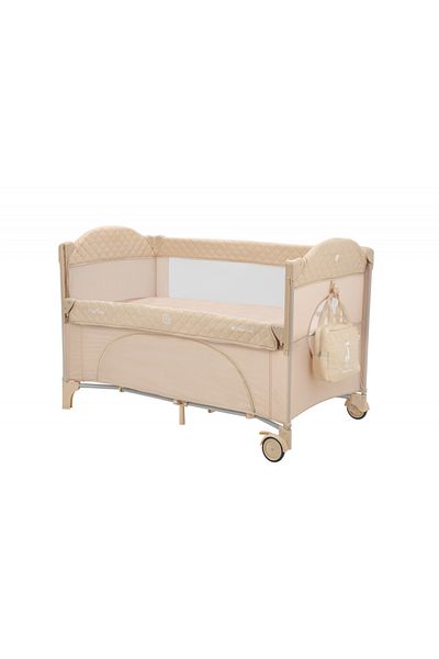 Kikka Boo Patut pliabil pentru copii KikkaBoo Milky Way Beige cu 2 nivele,laterala culisanta pe 3 nivele,plier