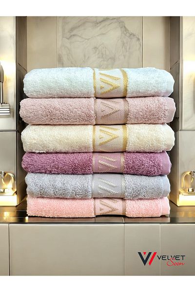 jn junenext Antibacterial & Highly Absorbent Set of 6 Bamboo Hand and Face Towels - 50X90 cm V Pattern