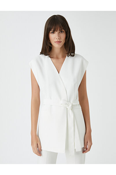 Koton Beige Women's Blazer Vest Waistbanded