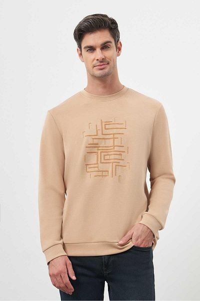 Morven Men's Beige Trend Crew Neck Sweat-Shirt